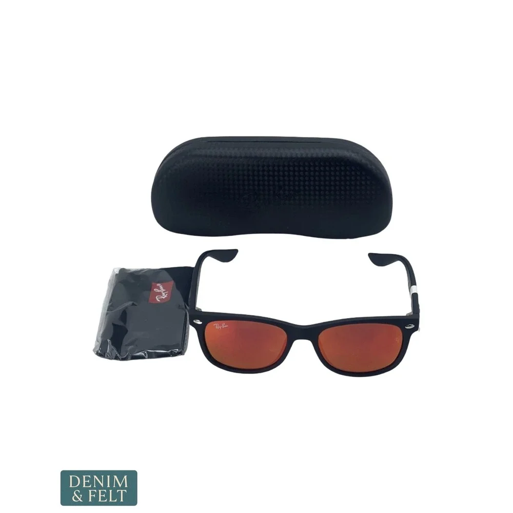 NEW Ray-Ban New Wayfarer Kids Sunglasses Matte Black Brown Orange Mirror Lenses